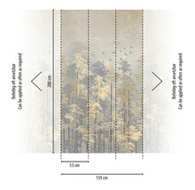 Fototapet med skogsmotiv och måttangivelser