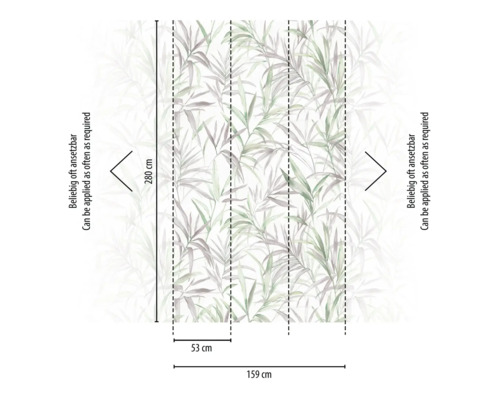 Bild av en tapet med bladmönster och storleksinformation