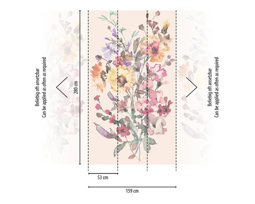 Fototapet med blommönster och storleksinformation
