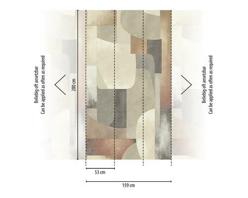 Tapet med geometriska former och måtten 159 cm bred och 280 cm hög