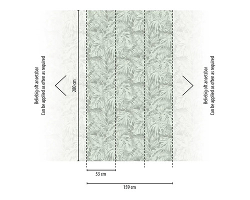 Tapet med tropiskt bladmönster och mått