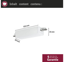 Mått på en LED-lampa: 155 mm lång, 56 mm bred och 35 mm hög. Fem års garanti.