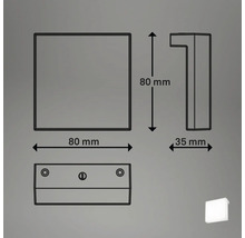 Teknisk ritning av en 80 mm x 80 mm stor och 35 mm djup lampa