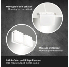 Infälld armatur med monterings- och spegelklämma för montering på skåp eller spegel