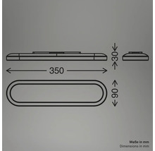 Mått på en lampa: längd 350 millimeter, bredd 90 millimeter, höjd 30 millimeter
