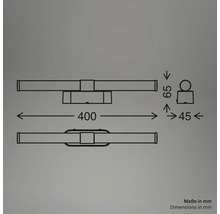 Teknisk ritning av en badrumslampa med mått i millimeter