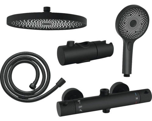 Duschset med takdusch, handdusch, duschslang och termostat