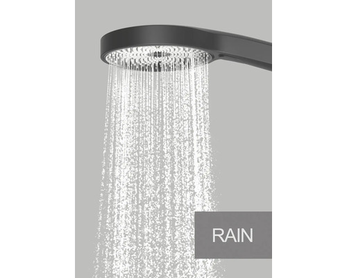 Duschhuvud med regnfunktion i drift