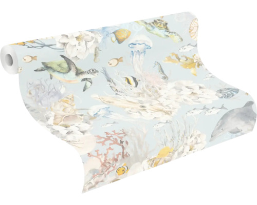 Tapetrulle med havsmotiv som sköldpaddor, fiskar och koraller