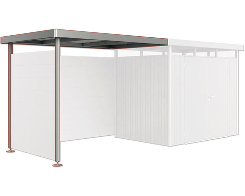 Övertäckt konstruktion med stolpar och väggelement