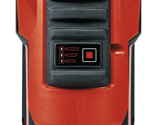 Närbild av en verktygsmaskin med display för tre hastighetsnivåer och på/av-knapp.