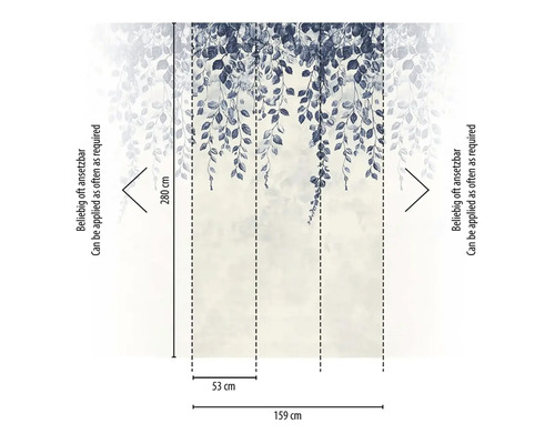 Tapetmönster med blommigt bladmönster och storleksinformation