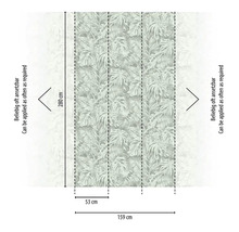 Diagram över en fototapet med tropiskt bladmönster och storleksinformation