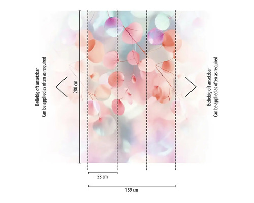 Tapet med blommotiv och måttangivelser