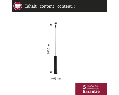 Mått på en hänglampa: 1600 millimeter lång, 65 millimeter i diameter och fem års garanti