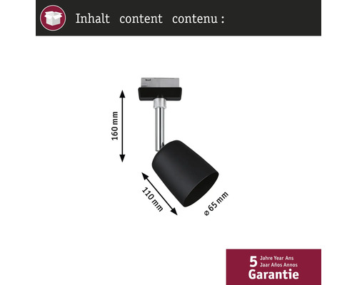 Mått på en svart skenspotlight