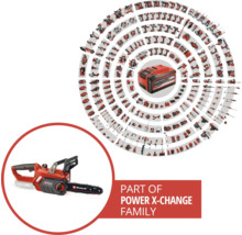 Einhell Power X-Change batterifamilj med motorsåg och batteri