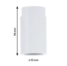 Mått på en vit taklampa: 96 mm hög, 55 mm diameter.