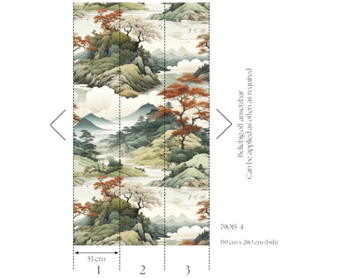 Fototapet med asiatiskt bergslandskapsmotiv, mått 159 cm x 280 cm