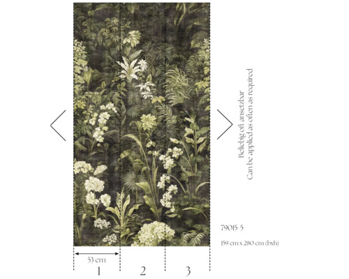 Fototapet med djungelmotiv, bestående av tre remsor