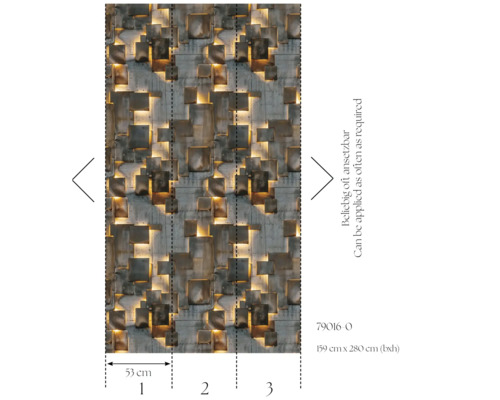 Tapet med kubmönster och betonglook, mönsterpassning kan appliceras så ofta som krävs, mått 159 cm x 280 cm