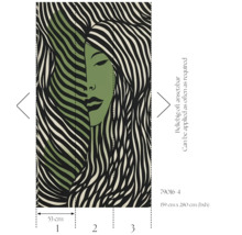 Fototapet med grafisk design som visar ett kvinnoansikte och vågiga linjer. Mått: 159 cm x 280 cm.