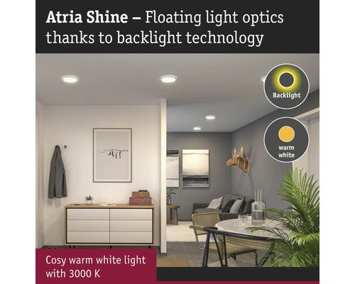 Vardagsrum med Atria Shine taklampor med bakgrundsbelysning för indirekt belysning