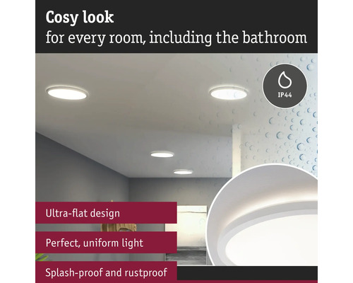Taklampor med platt design för alla rum, inklusive badrum, med skyddsklass IP44.