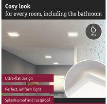 Rumsöversikt med platta taklampor, lämpliga för våtutrymmen