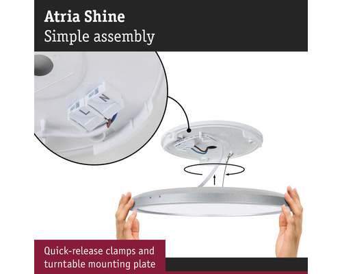 Atria Shine taklampa med snabbfästklämmor och vridbar monteringsplatta för enkel montering