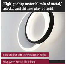 Cirkelformad vägglampa i metall och akryl med neutralvitt ljus