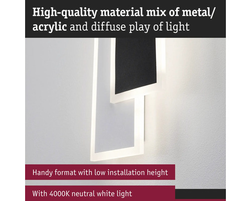 Vägglampa av metall och akryl med neutralvitt ljus