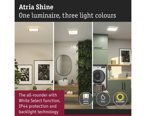 Atria Shine taklampa i tre olika ljusfärger i badrum och tvättstuga.