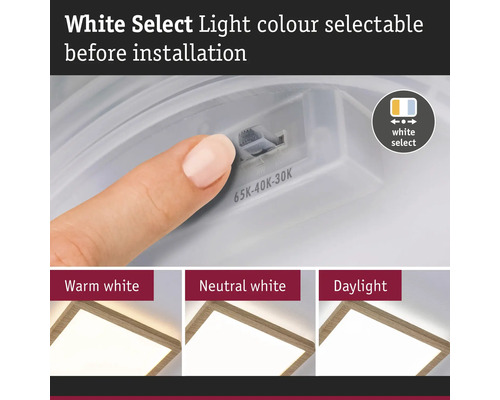 Ljusfärg kan väljas före installation. Detaljbild av strömbrytaren för att välja ljusfärg.