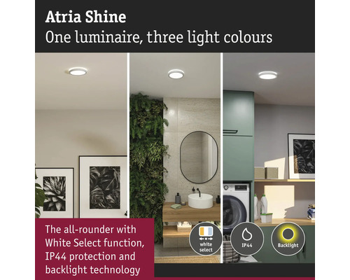 Atria Shine-lampa med tre ljusfärger i olika rum.