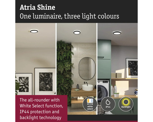 Atria Shine taklampa med tre ljusfärger i olika rum