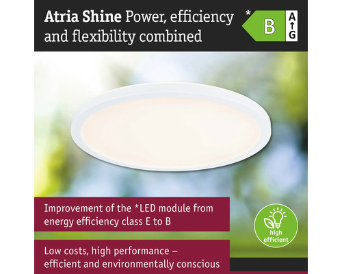 Atria Shine LED-taklampa med energieffektivitetsklass B och High Efficient-symbol
