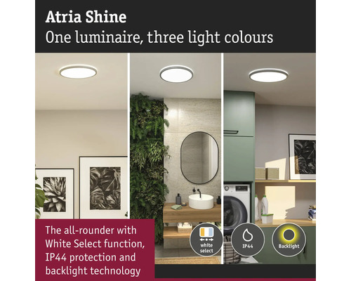 Atria Shine taklampa med tre ljusfärger i olika rumsscener