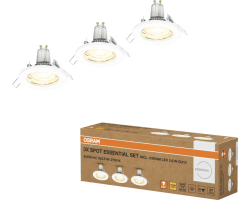 Osram 3-pack infällda spotlights Essential, inklusive Osram LED 2,6 watt GU10