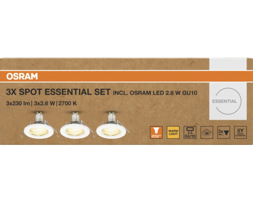 Osram 3-pack infällda spotlights Essential med Osram LED 2,6 W GU10