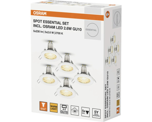 Osram Spot Essential set med fem LED-lampor 2.6W GU10 i förpackning