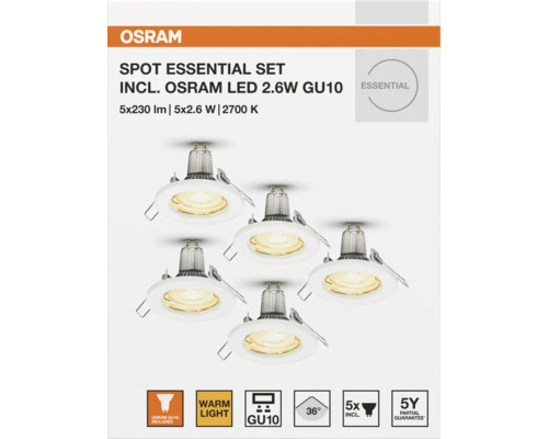 Osram Spot Essential Set inklusive Osram LED 2,6W GU10, 5-pack