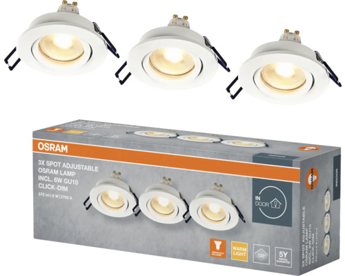 Osram 3-pack justerbara spotlights med 6 watts GU10-lampa i förpackning