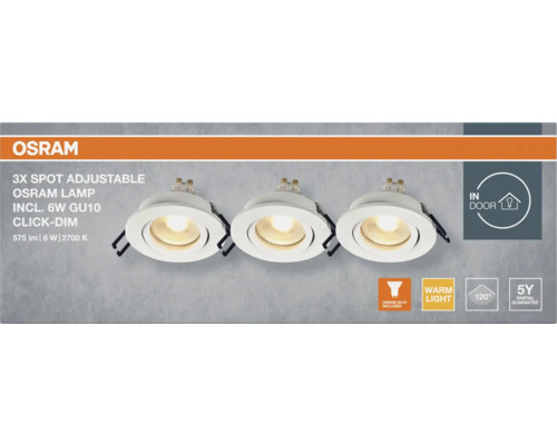 Osram 3-pack justerbara spotlights med 6-watts GU10-lampa för inomhusbruk