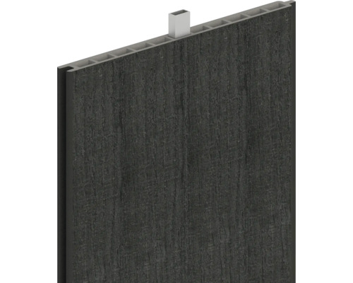 Mörk träfasadbeklädnad med monteringsprofil