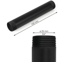 Svart rör med en diameter på 25 mm och en längd på 100 mm