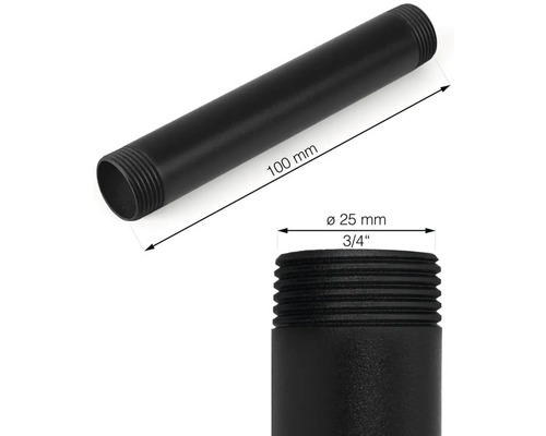 Svart rör med en diameter på 25 mm och en längd på 100 mm