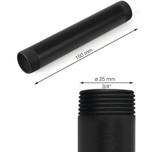 Svart rörnippel med måtten 150 mm längd och 25 mm diameter