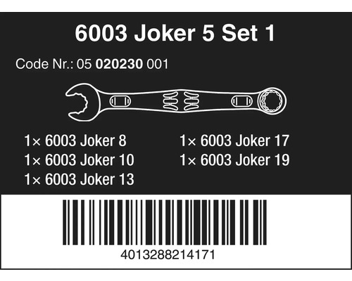6003 Joker ringnyckelset med produktkod, streckkod och storleksinformation.