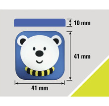 Mått på en möbelknapp med björnmotiv: 41 mm x 41 mm, tjocklek 10 mm